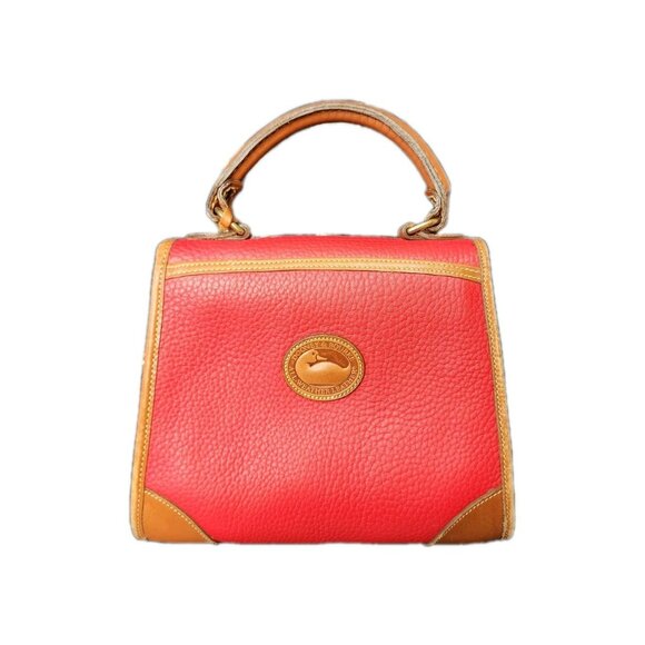 80s Dooney & Bourke Carpet Bag Small Persimmon Red Purse Satchel Tote Crossbody - Picture 2 of 16